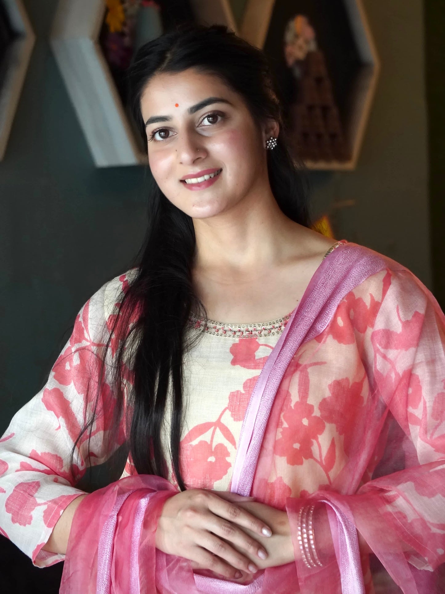 Sparkling Hot Pink Ombre Organza Ready to Wear Silk Kurti Set Geetha Creation