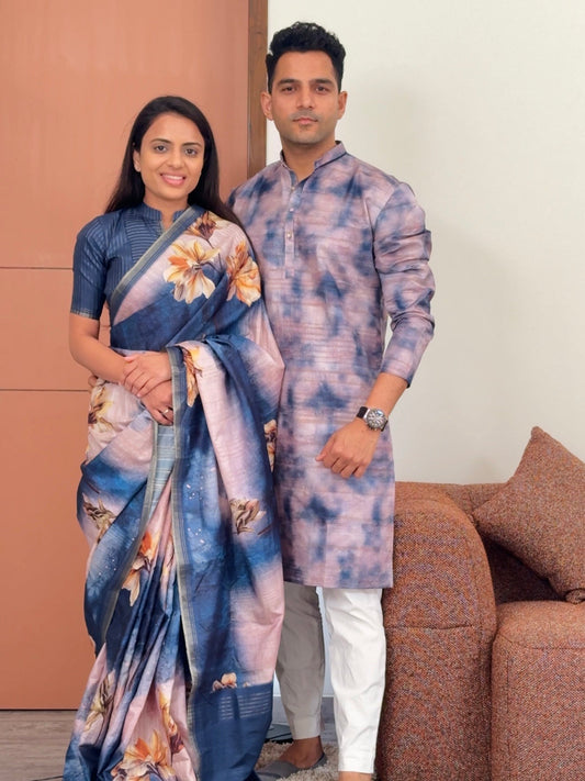 Cloudy Blue Unstitched Couple Set
