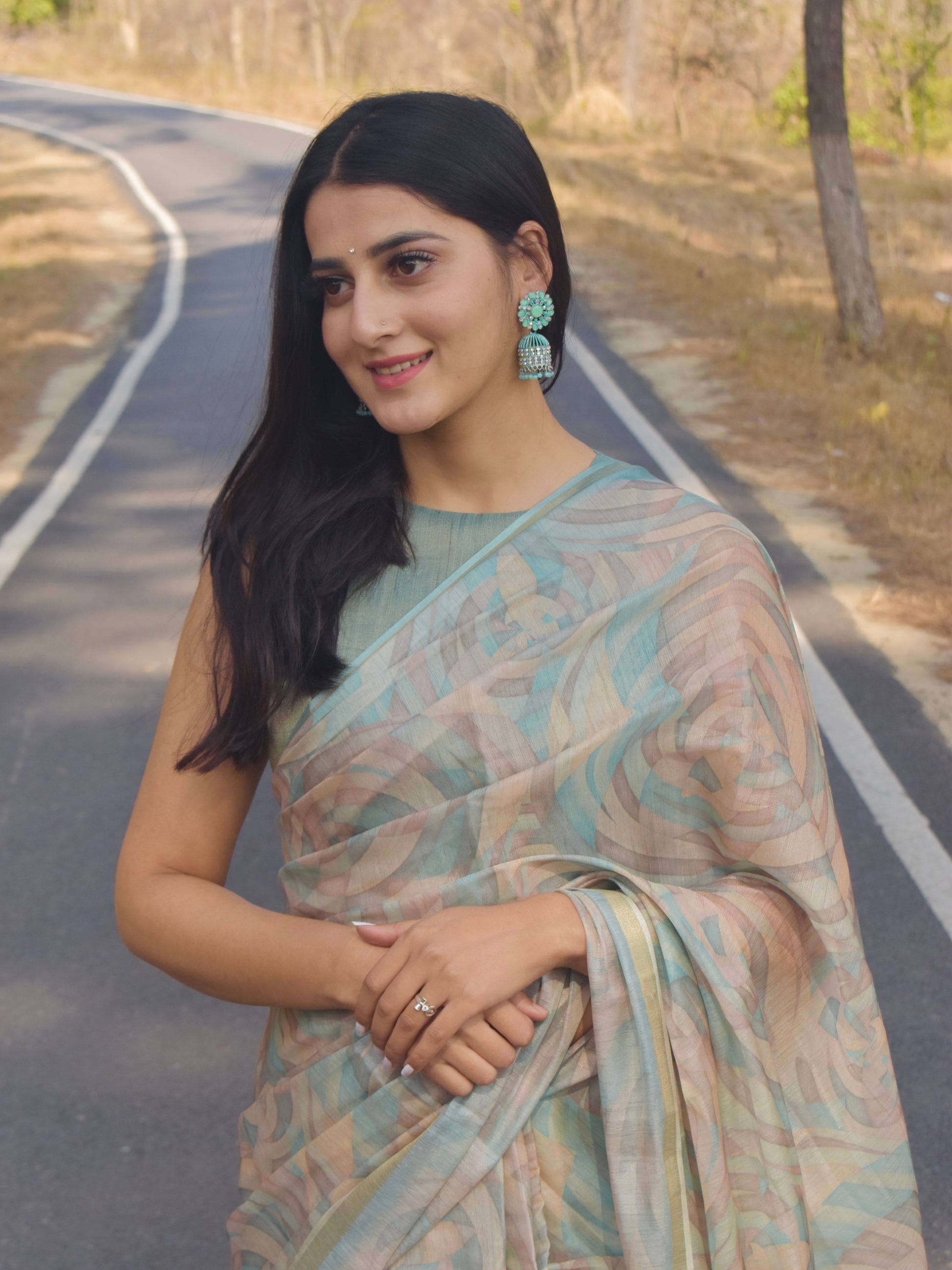 Teal Blue Enchanted Spectrum Radiant Satin Saree CSB1 Geetha Creation