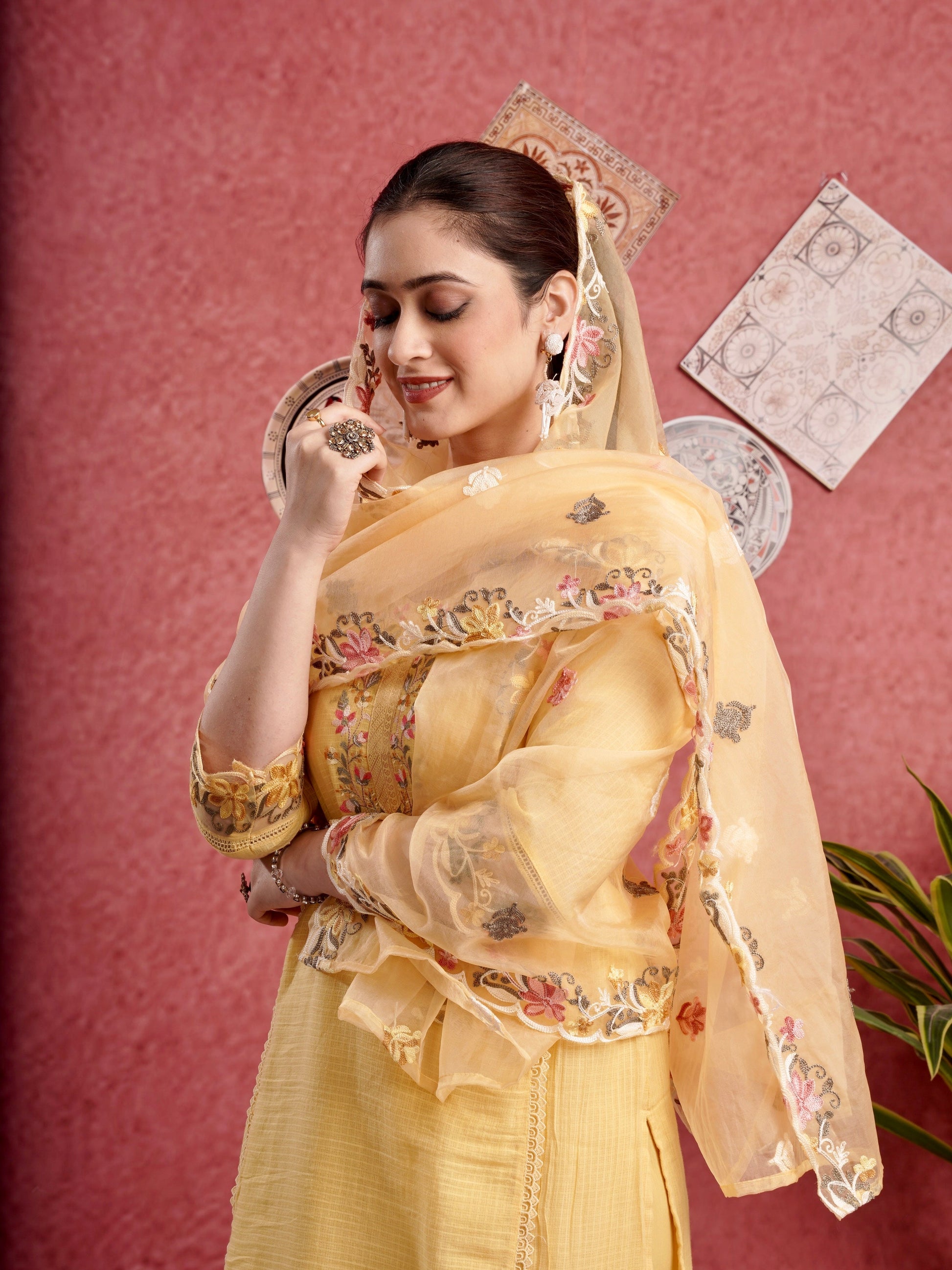 Ethnic Yellow Pure Cotton Kota Doria Dress Geetha Creation
