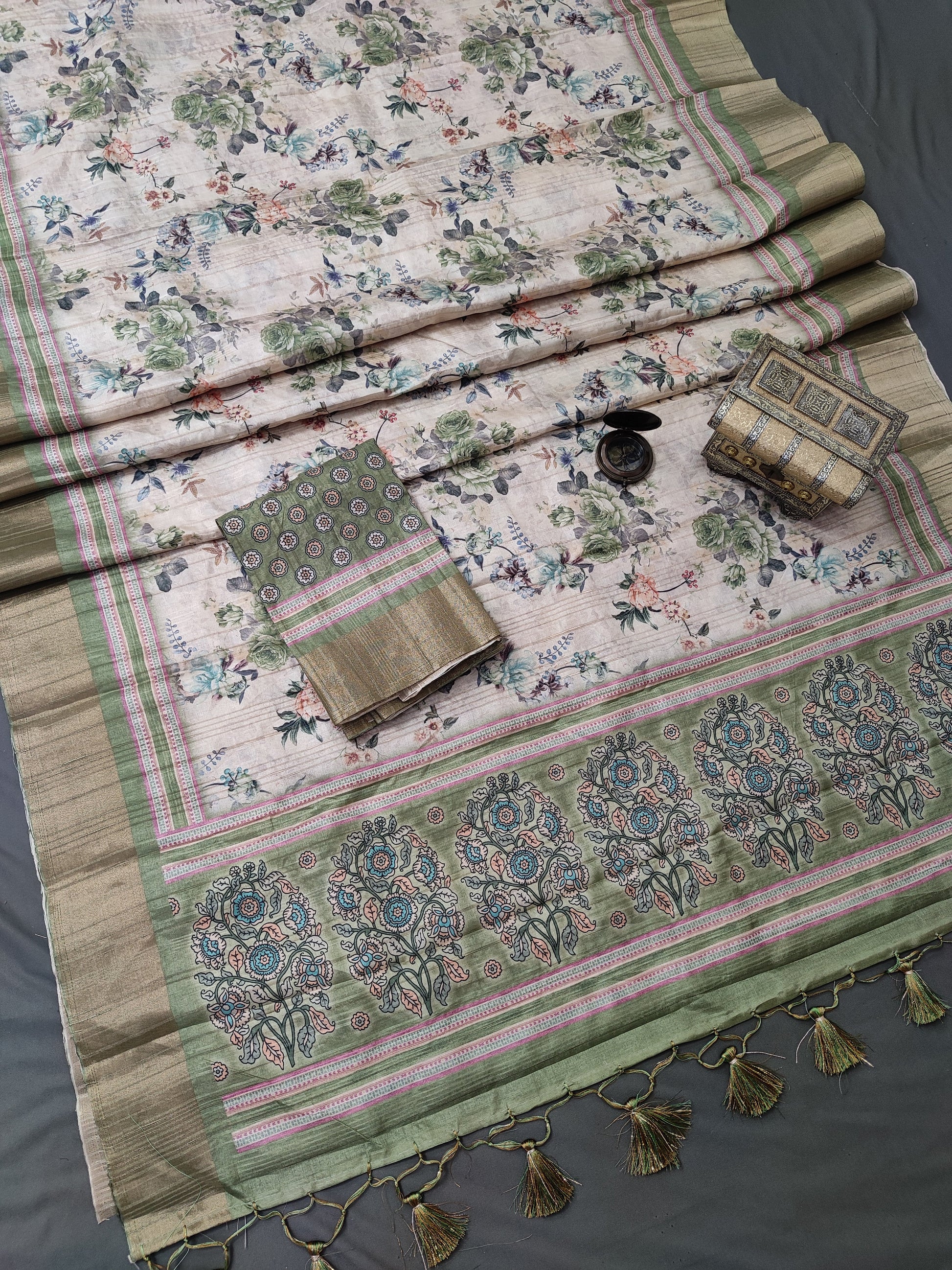 Tropical Pink Oasis Chapa Handloom Tussar Saree CA1 Geetha Creation