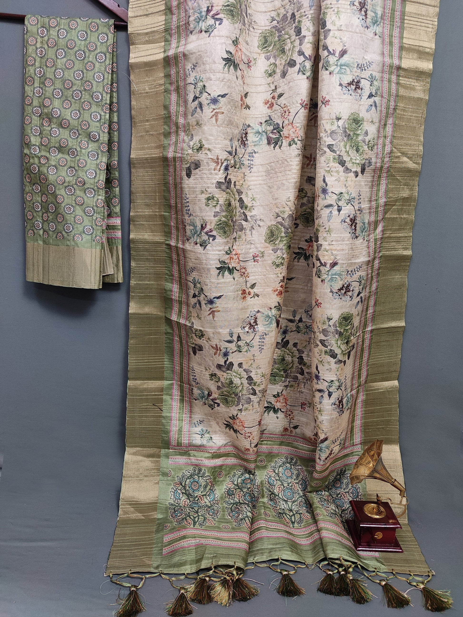 Tropical Pink Oasis Chapa Handloom Tussar Saree CA1 Geetha Creation