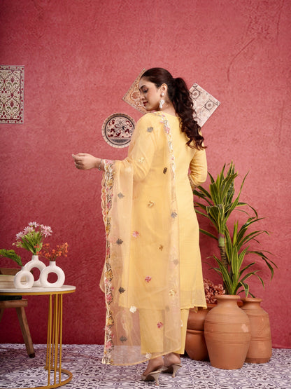 Ethnic Yellow Pure Cotton Kota Doria Dress Geetha Creation