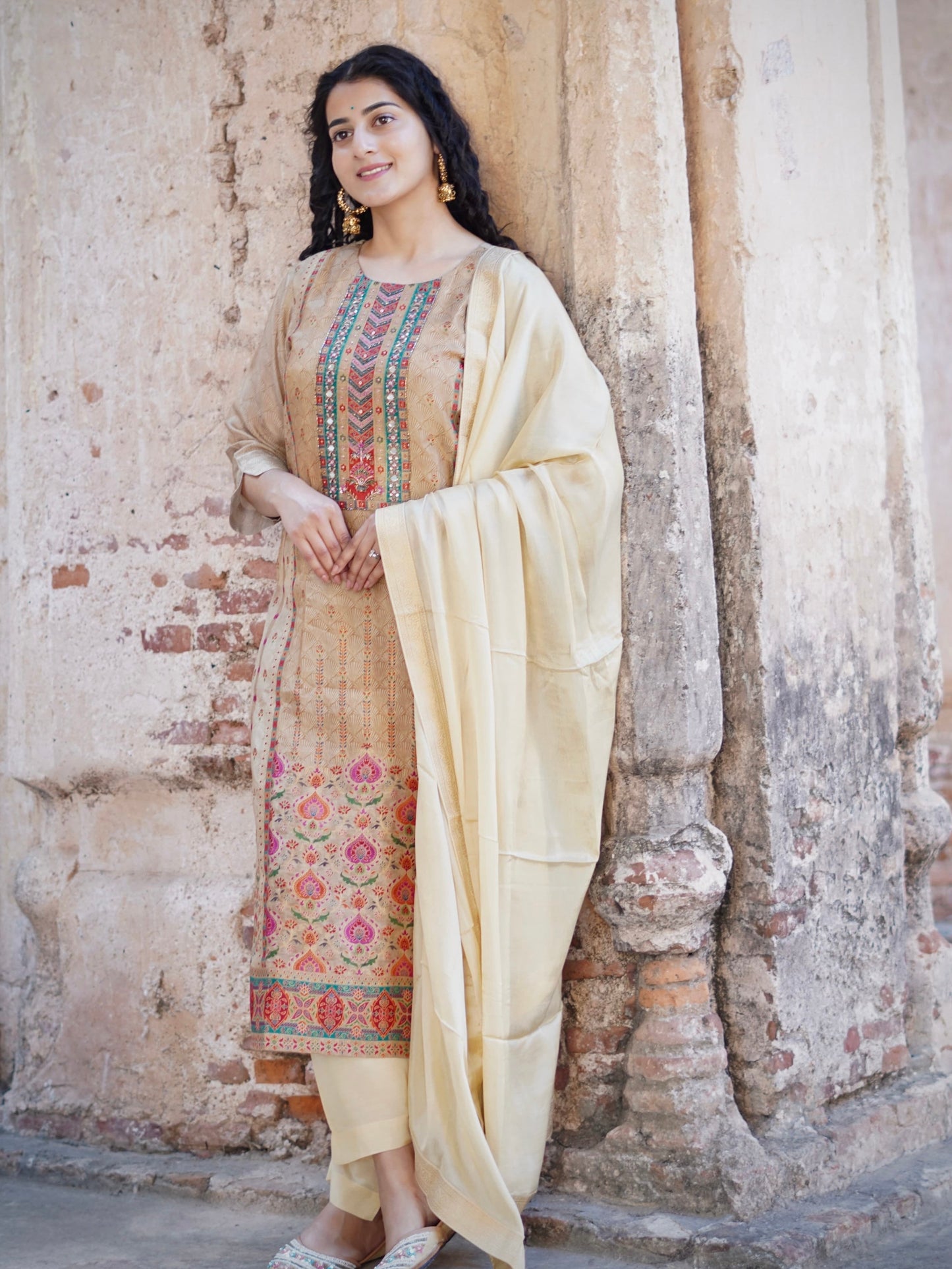 Elegant Ivory Ready to Wear Pure Dola Silk Kurti Set Geetha Creation