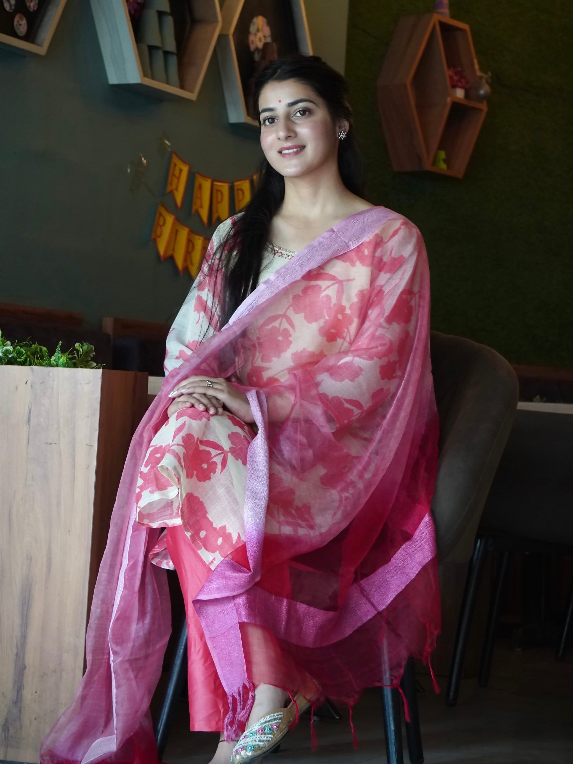 Sparkling Hot Pink Ombre Organza Ready to Wear Silk Kurti Set Geetha Creation