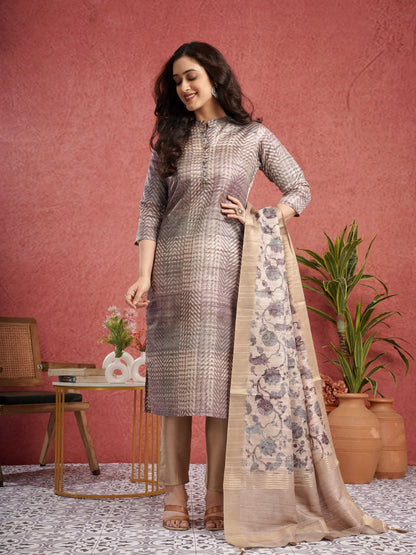 Purple with Chikoo Ready to Wear Silk Kurti Set Geetha Creation