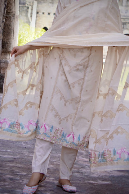 Beige Delicacy Ready to Wear Pure Cotton Kurti Set