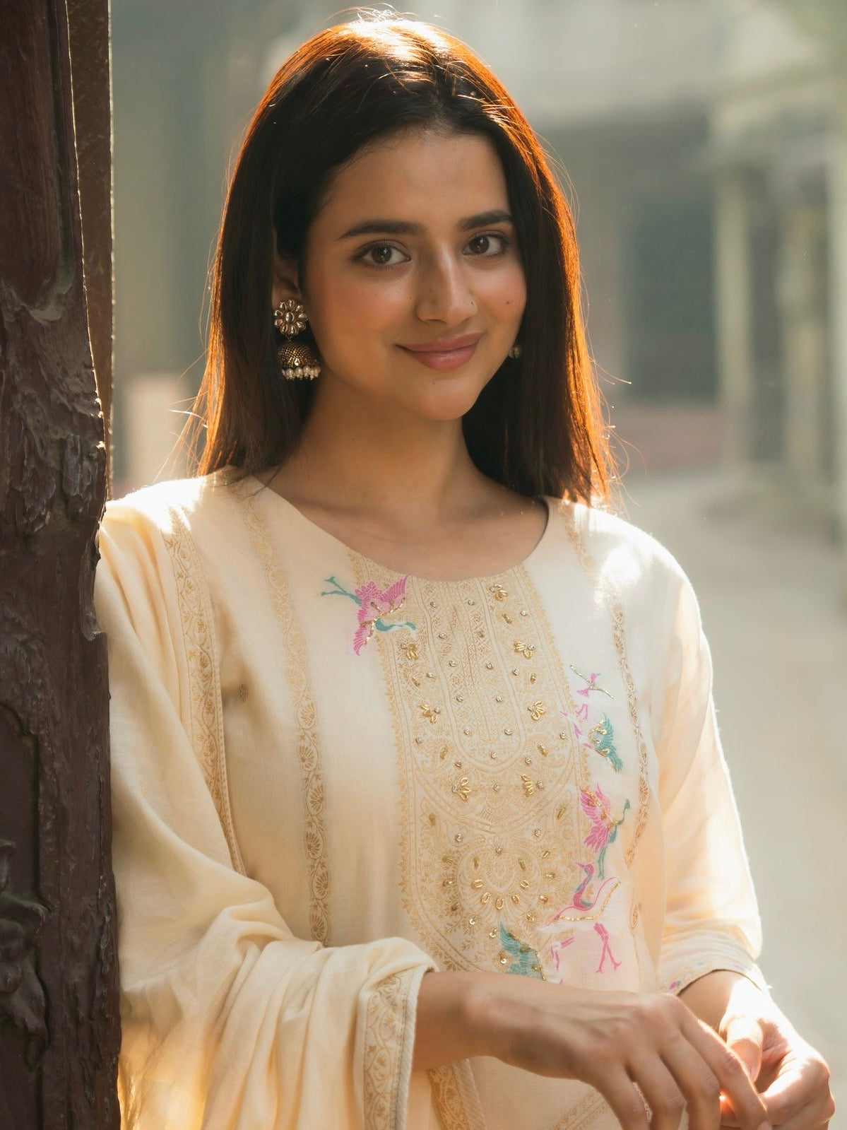 Beige Delicacy Ready to Wear Pure Cotton Kurti Set