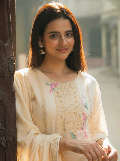 Beige Delicacy Ready to Wear Pure Cotton Kurti Set