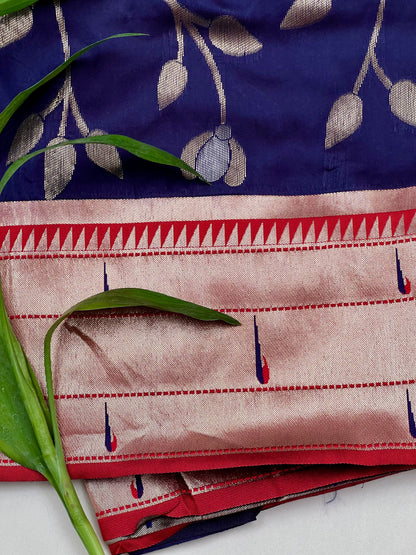 Royal Blue Buttery Soft Silk Paithani Saree - Geetha Creation