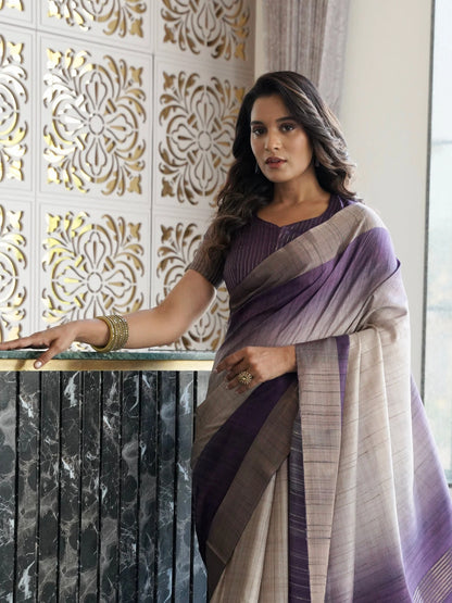 Luxurious Lavender with Chikoo Semi Tussar Saree