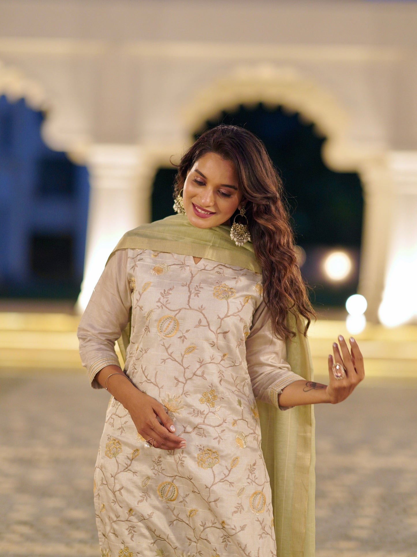 Araanya Embroidered Ready to Wear Silk Kurti Set Geetha Creation
