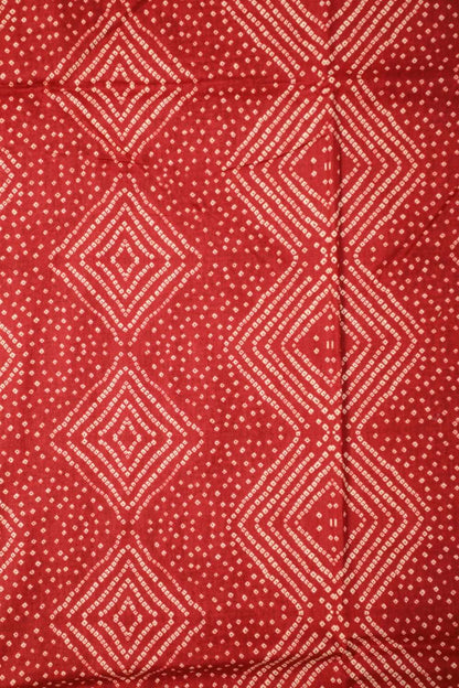 Bandhani Indian Red Applique Cotton Unstitched Suit Set.