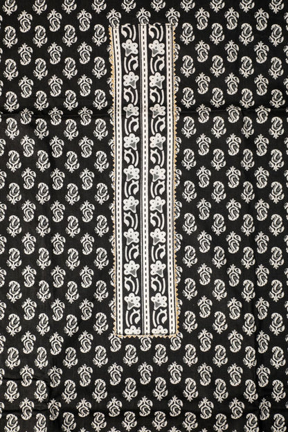 Pure Smoky Black Soft Cotton Unstitched Suit Set Geetha Creation