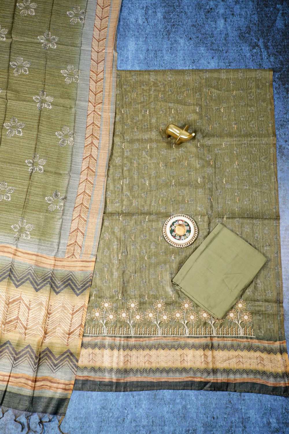 Pure Dusky Rose  Hand Kantha in Chanderi Ghicha Unstitched Suit set Geetha Creation