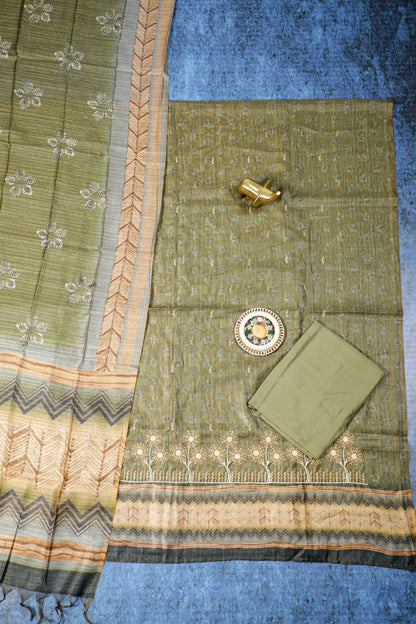 Pure Dusky Rose  Hand Kantha in Chanderi Ghicha Unstitched Suit set Geetha Creation