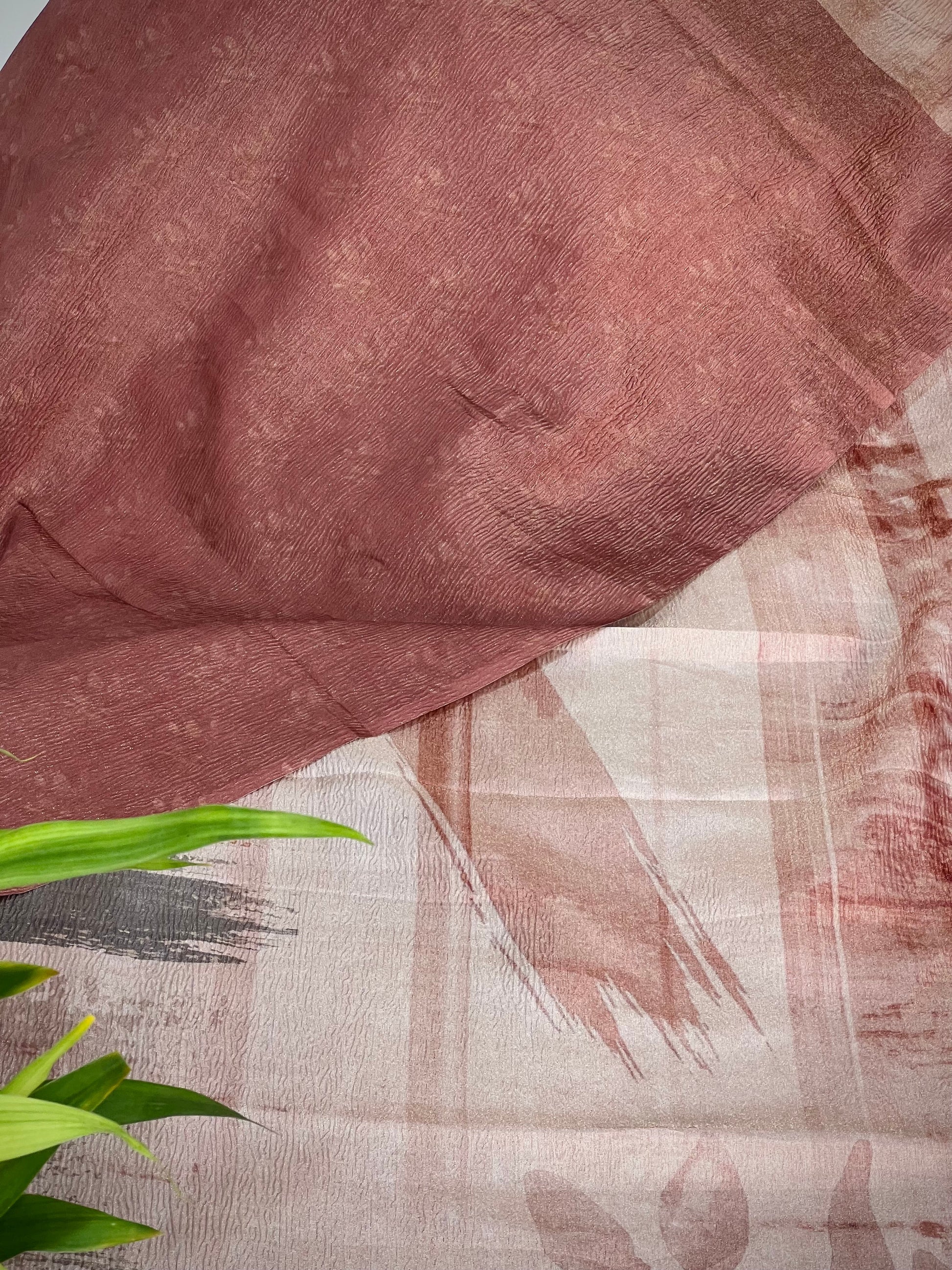 Rust Abstract Tussar Tissue Crushed Saree Geetha Creation