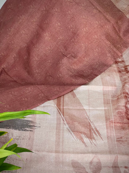 Rust Abstract Tussar Tissue Crushed Saree Geetha Creation