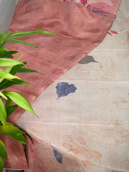 Leafy Dance in Tussar Tissue Crushed Saree Geetha Creation