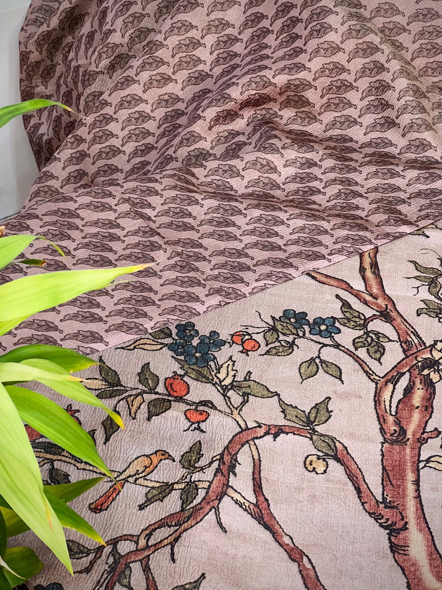 A story of a Tree in Tussar Tissue Crushed Saree Geetha Creation