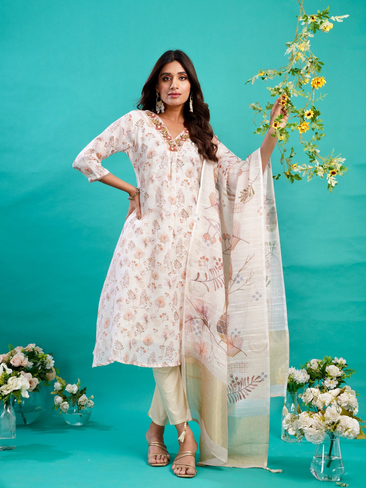 Abstract Floral Linen Ready to Wear Dress Geetha Creation