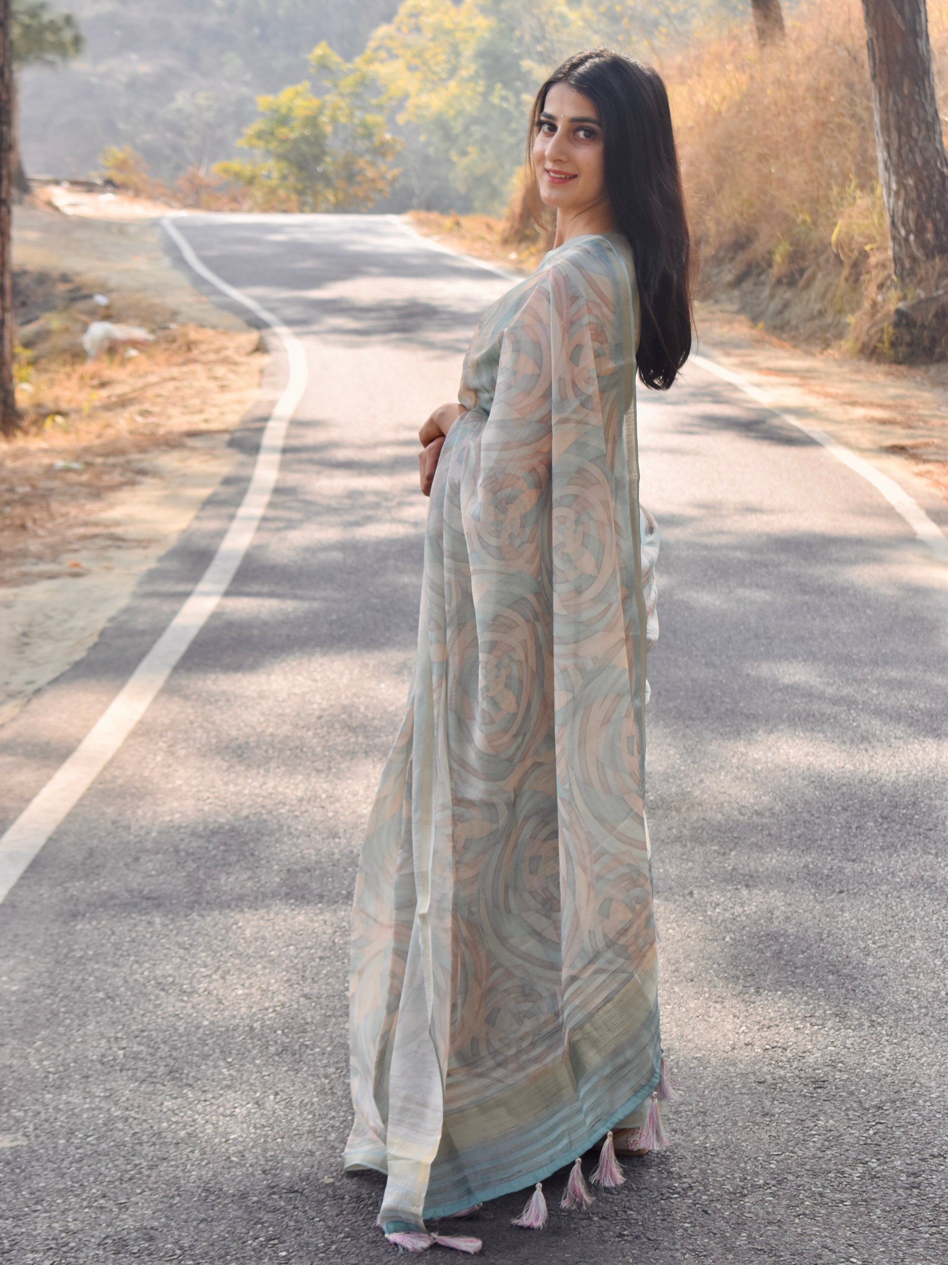 Teal Blue Enchanted Spectrum Radiant Satin Saree CSB1 Geetha Creation