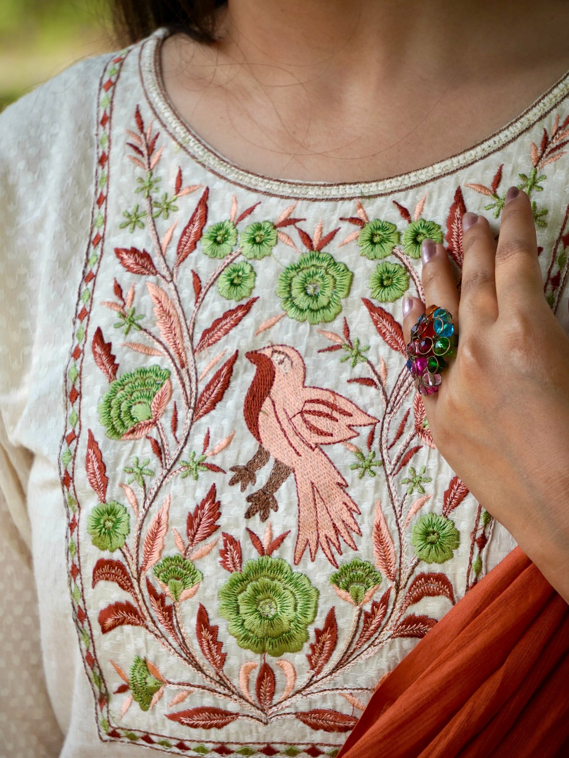 Dreamy Soft Orange and Cream Pure Cotton Kurti Set Geetha Creation