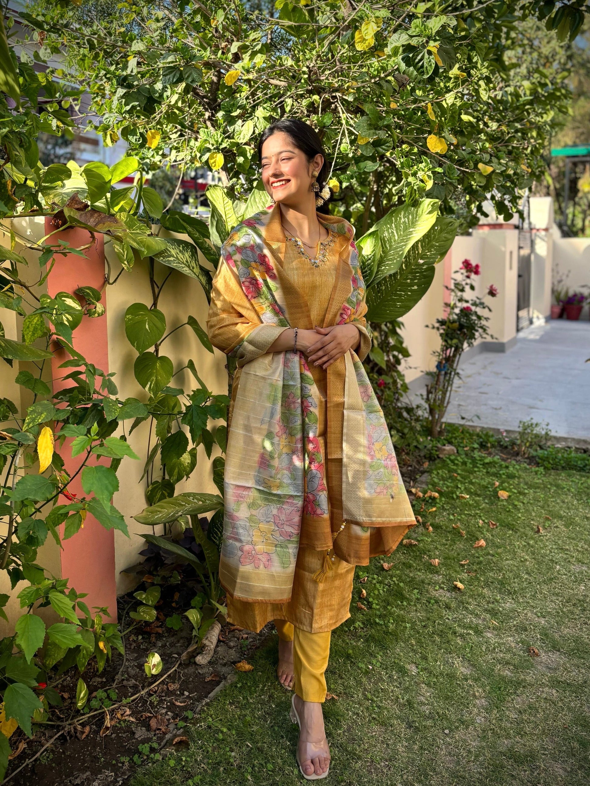 Haldi Mehendi Special Yellow with Floral Ready to Wear Salwar Set Geetha Creation