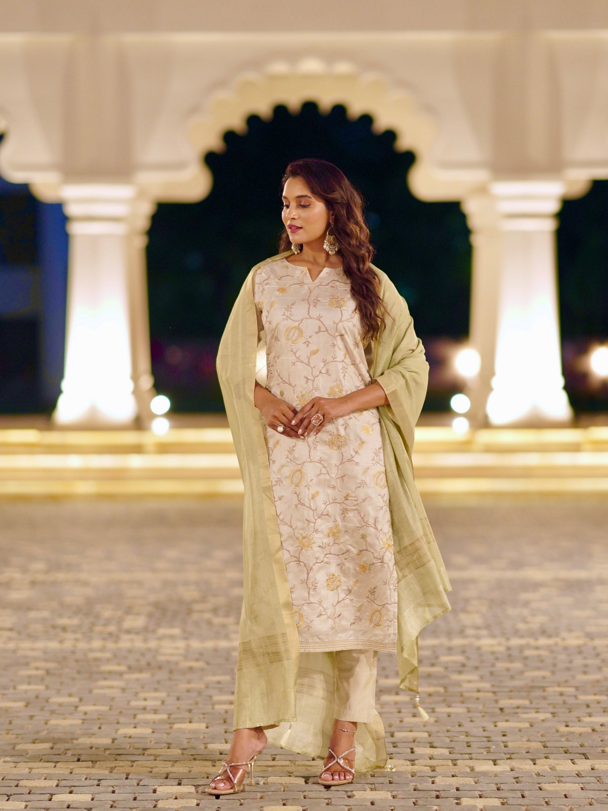 Araanya Embroidered Ready to Wear Silk Kurti Set Geetha Creation