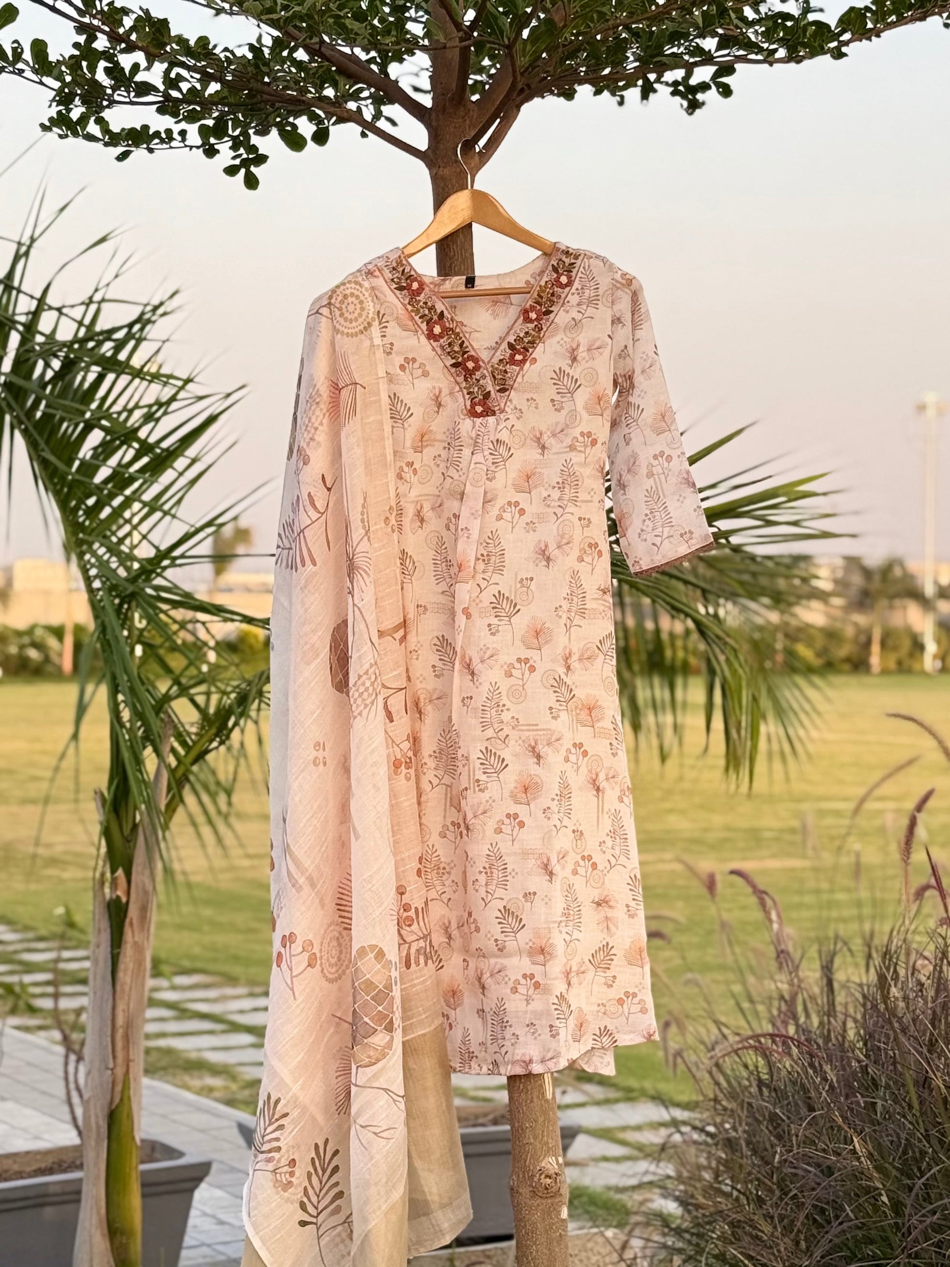 Abstract Floral Linen Ready to Wear Dress Geetha Creation