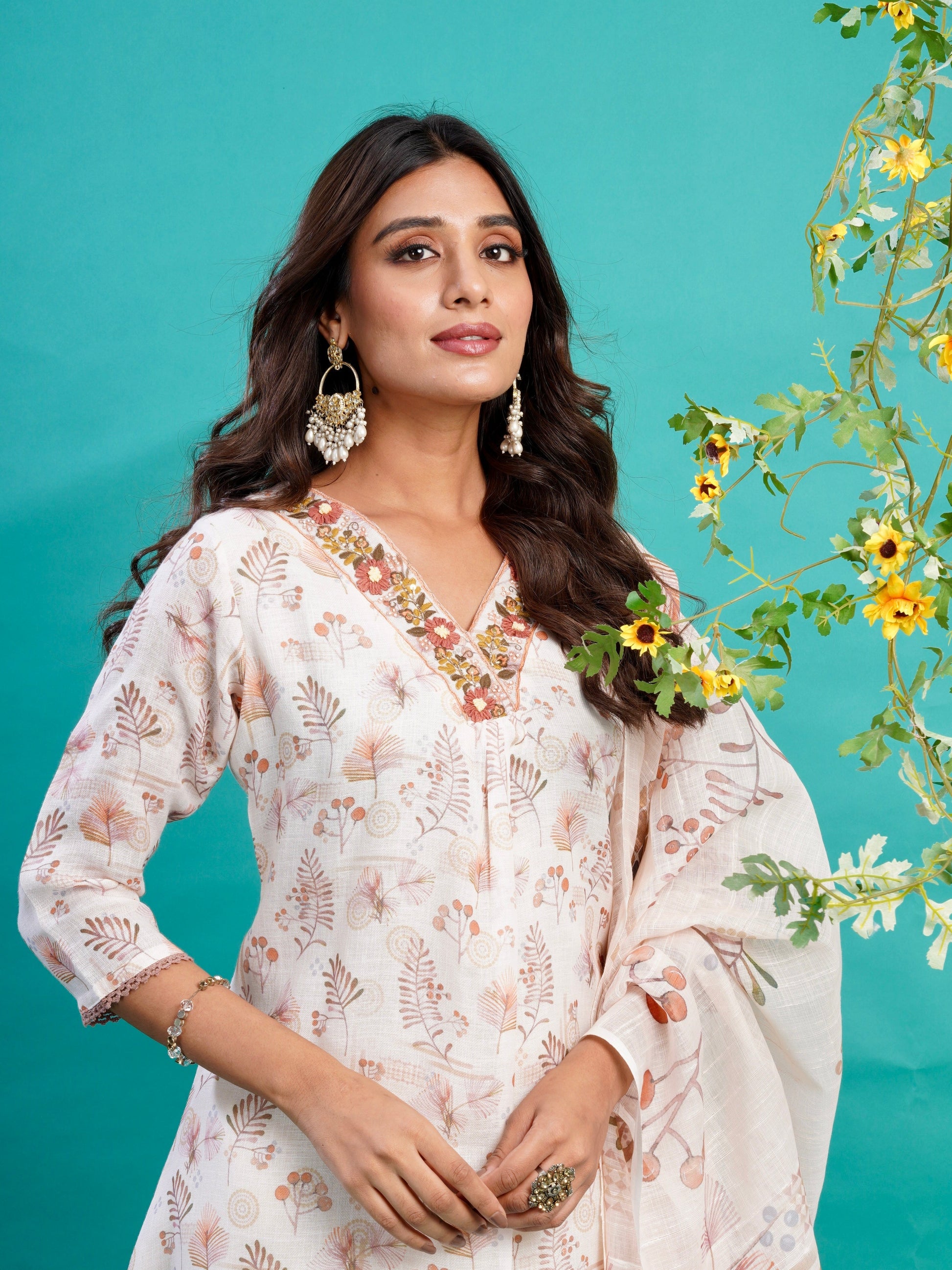Abstract Floral Linen Ready to Wear Dress Geetha Creation