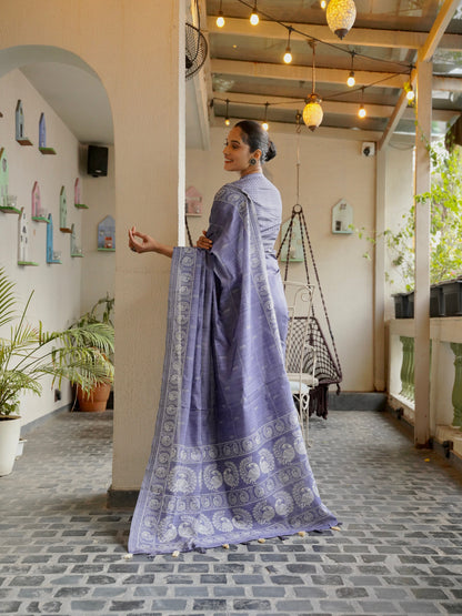 Noor-E-Neel Neel Kantha Embroidered Semi Tussar Saree Geetha Creation