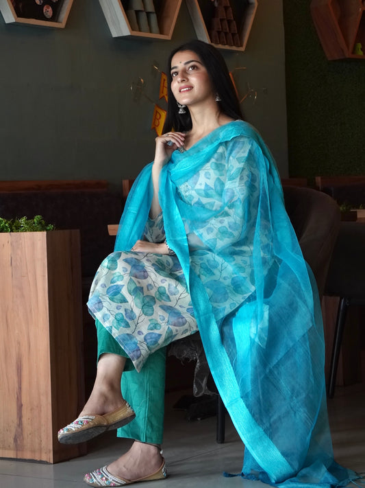 Sparkling Blue Ombre Organza Ready to Wear Silk Kurti Set Geetha Creation