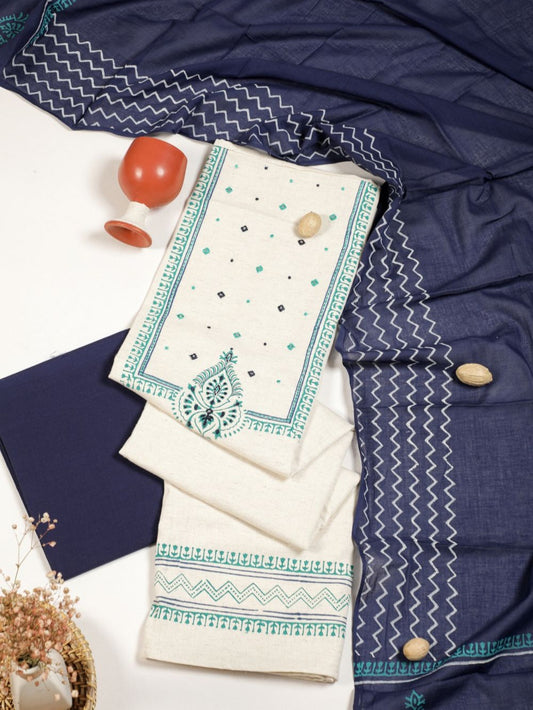 Pure Dawn Blue Flex Cotton Block Printed Suit Set.