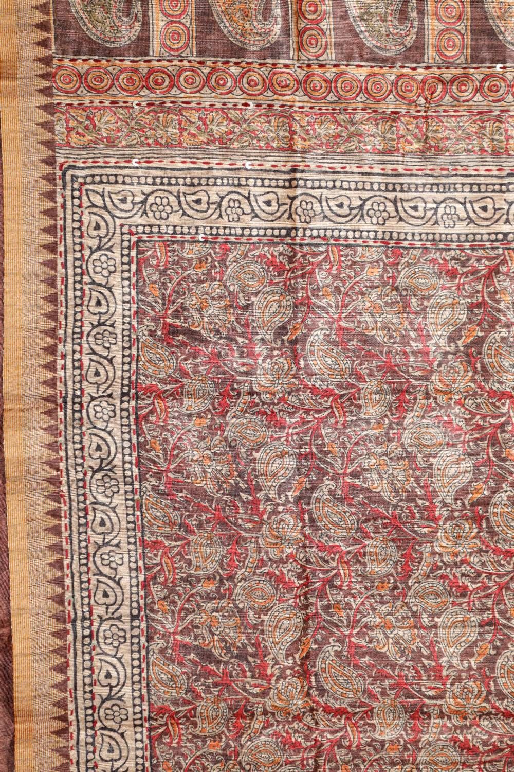 Pure Copper Rose Hand Kantha in Chanderi Ghicha Unstitched Suit set Geetha Creation