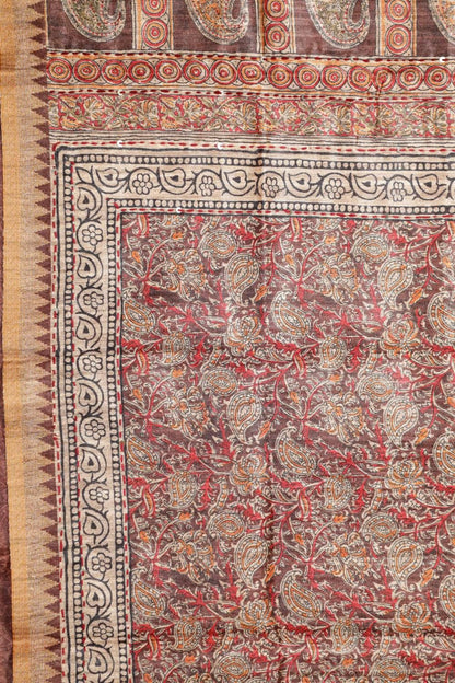 Pure Copper Rose Hand Kantha in Chanderi Ghicha Unstitched Suit set Geetha Creation