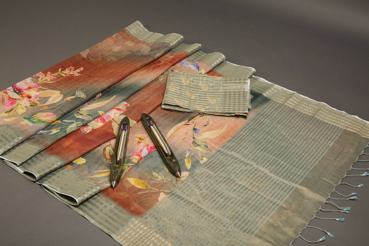 Charming Cider Pastel Floral Linen Saree Geetha Creation