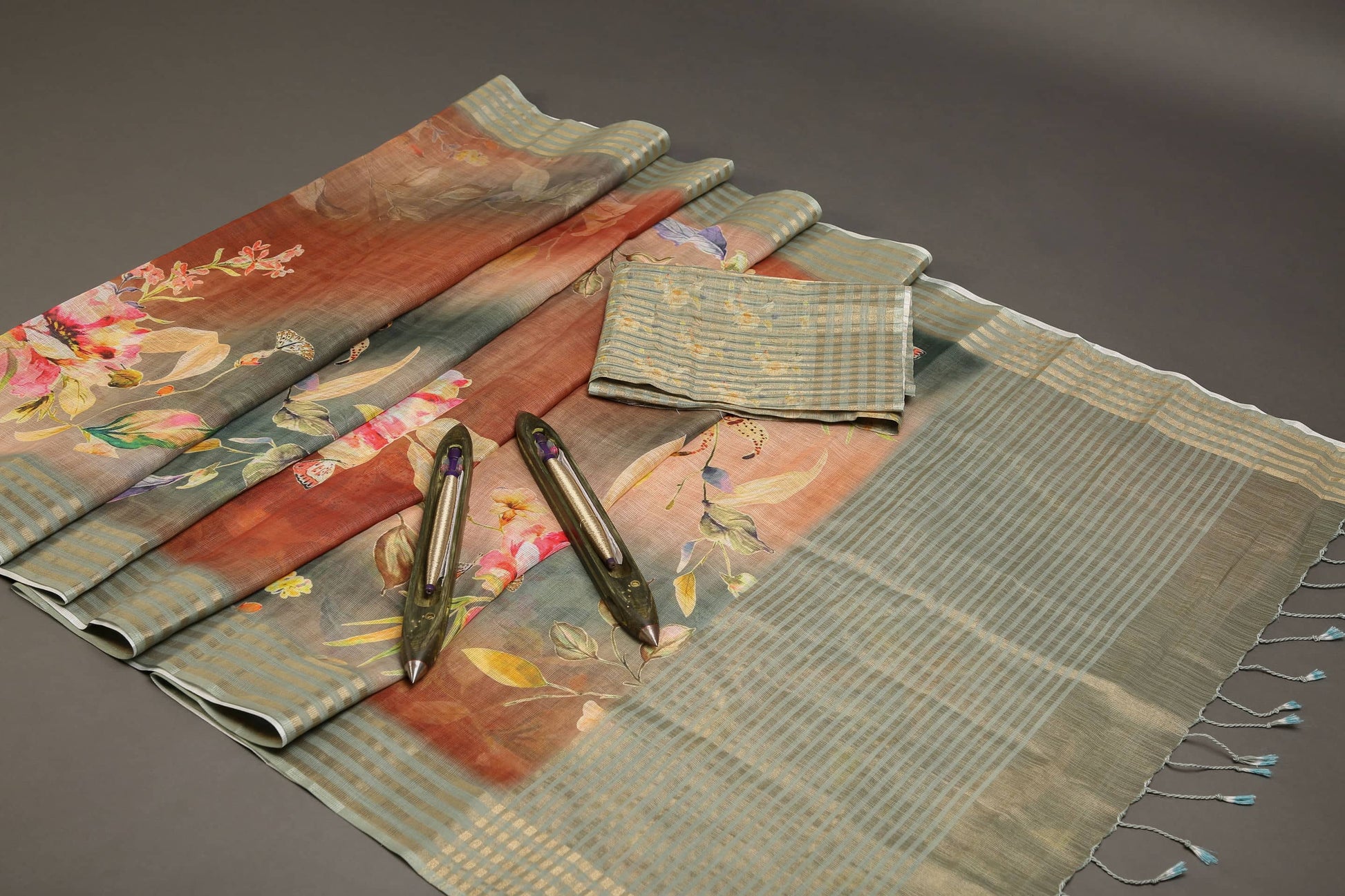 Charming Cider Pastel Floral Linen Saree Geetha Creation
