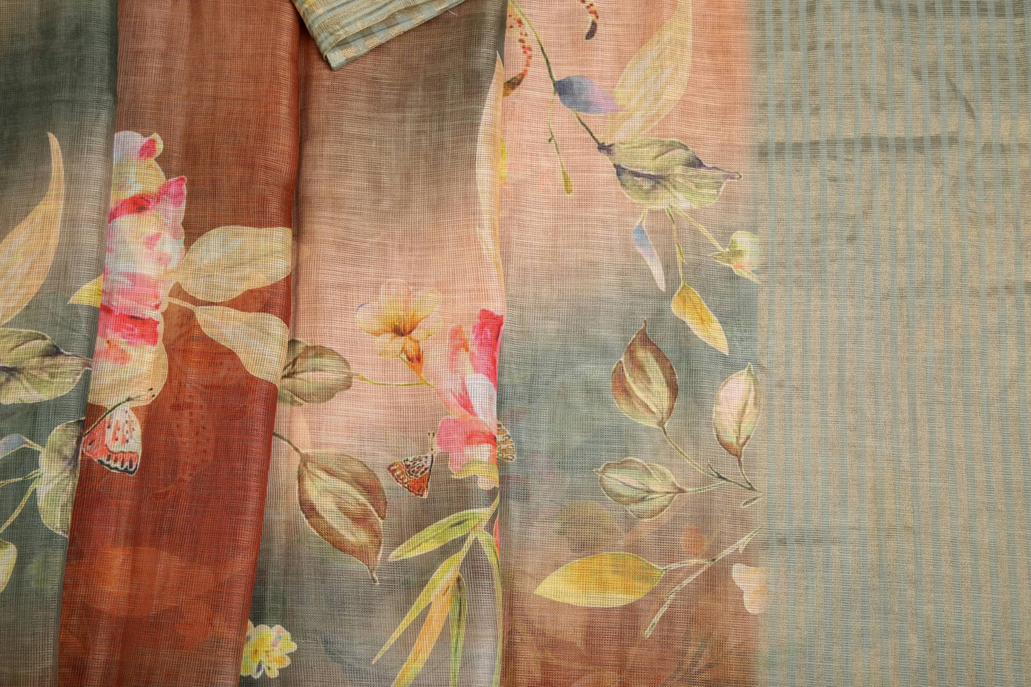 Charming Cider Pastel Floral Linen Saree Geetha Creation