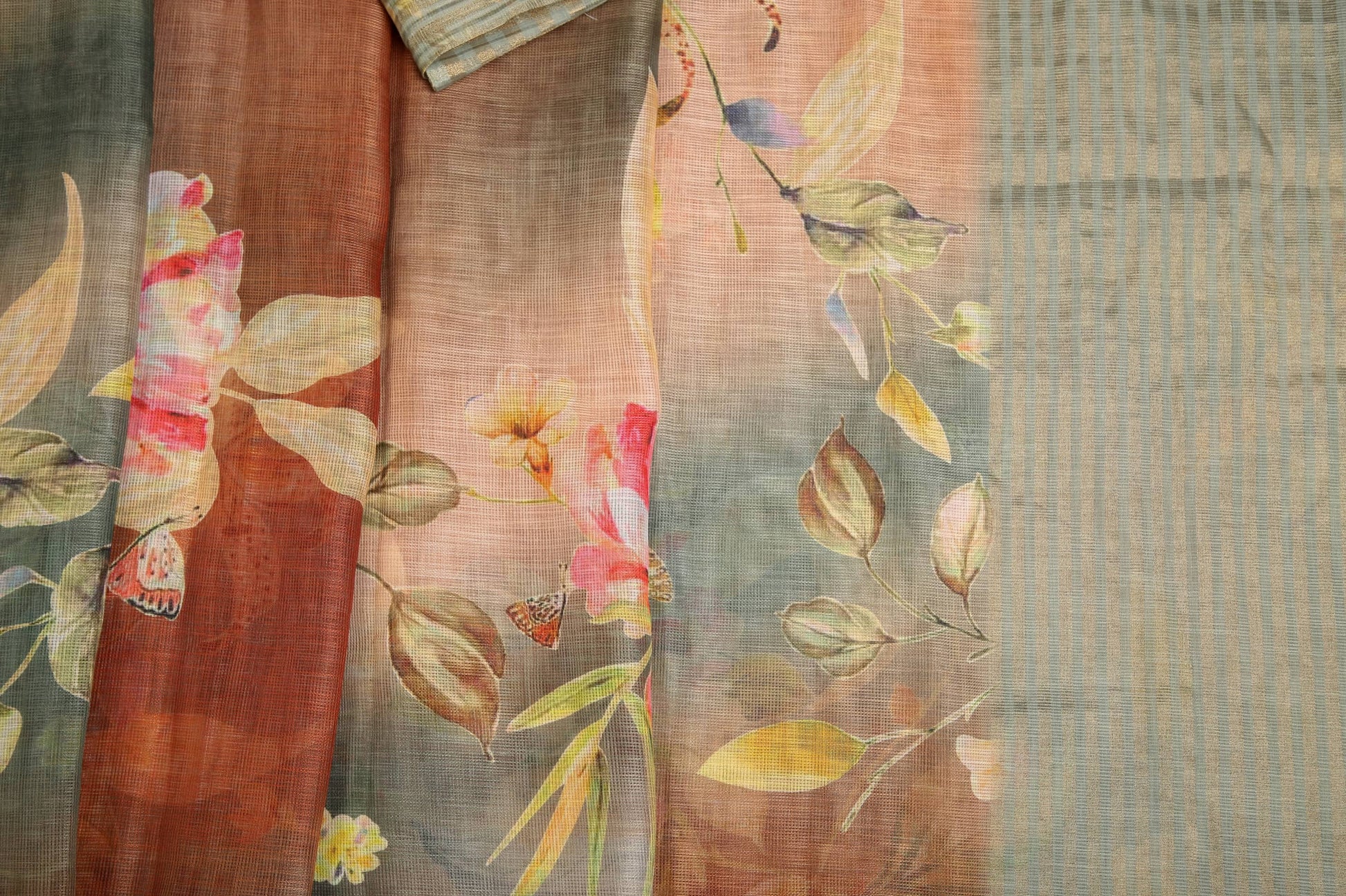 Charming Cider Pastel Floral Linen Saree Geetha Creation