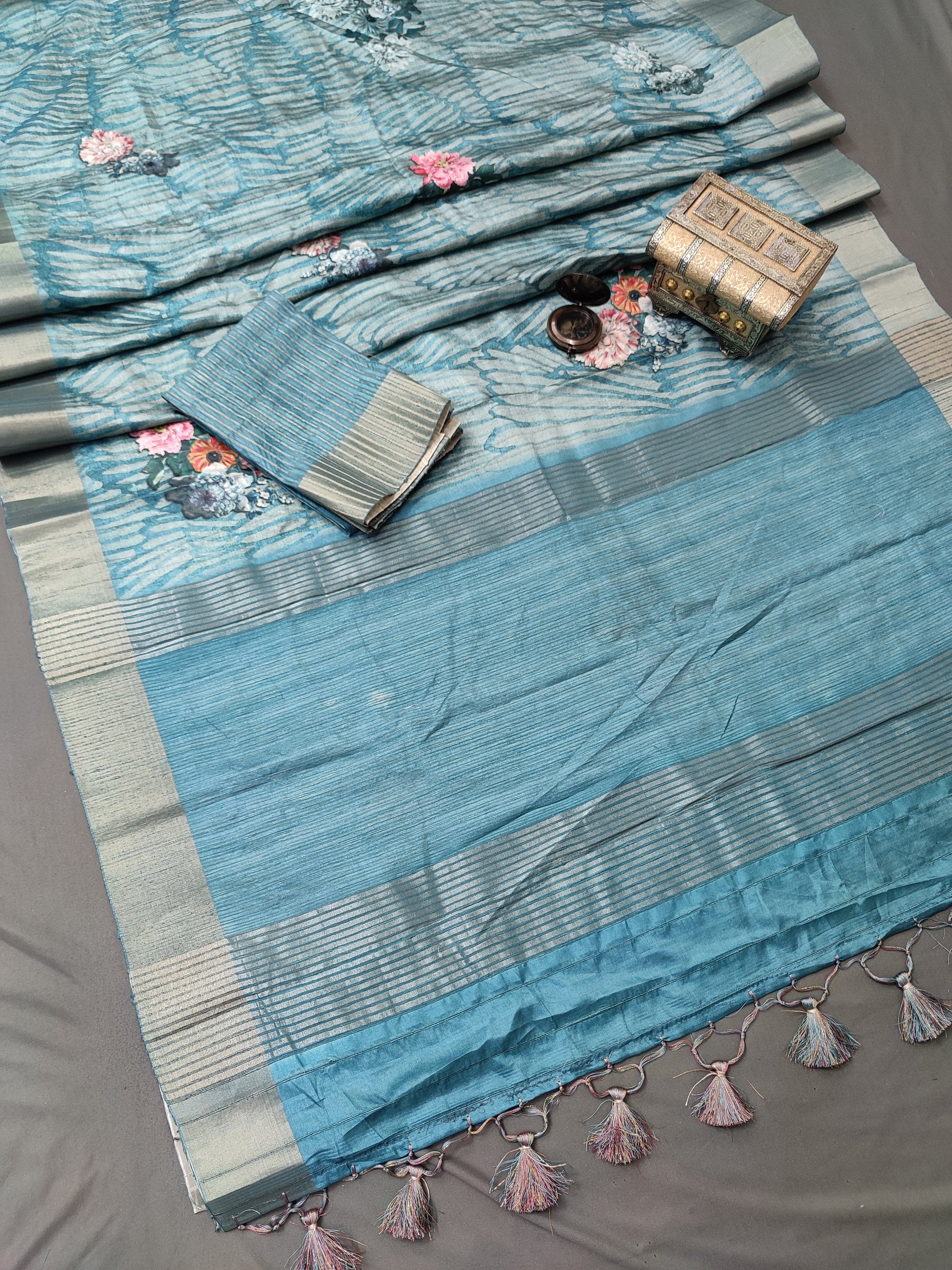 Oceanic Opulence Handloom Tussar Saree C4 Geetha Creation
