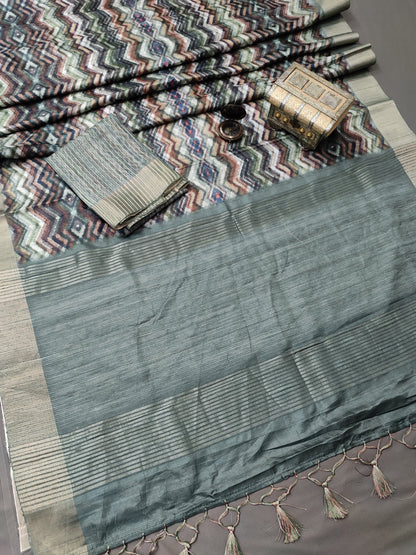 Obsidian Spectrum Symphony Handloom Tussar Saree C4 Geetha Creation