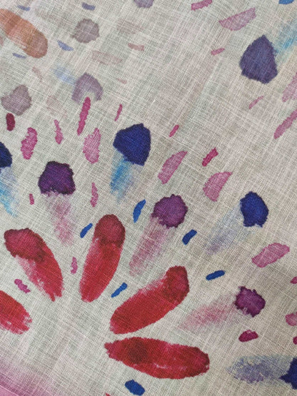 Bursting Rainbow Pink Abstract Linen Saree
