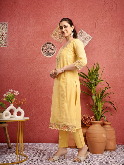 Ethnic Yellow Pure Cotton Kota Doria Dress Geetha Creation