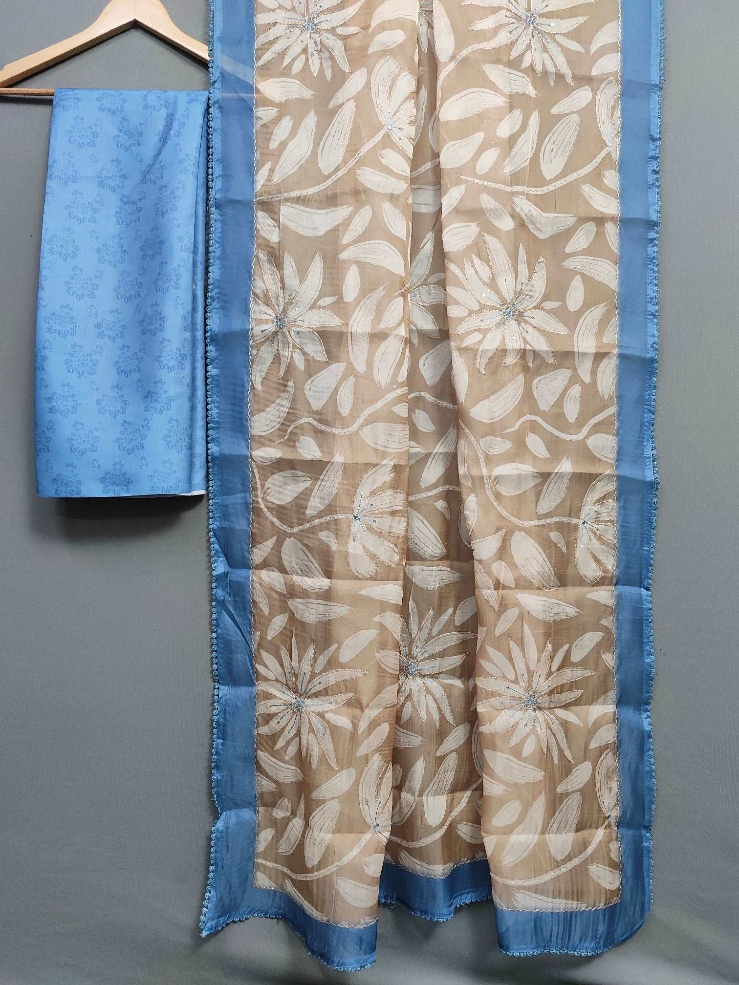 Brown with Silhouette Floral Organza Pure Hand work Saree