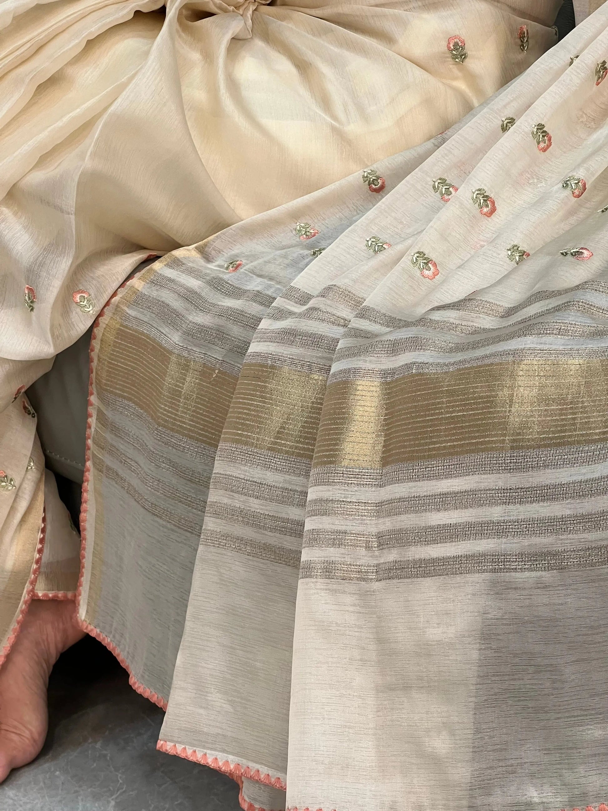 Creamy Soft Satin Saree with Embroidered Butti CSE Geetha Creation