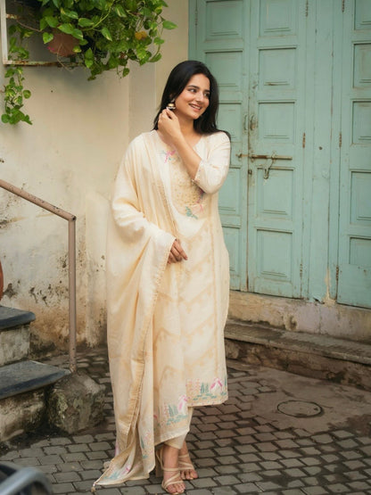 Beige Delicacy Ready to Wear Pure Cotton Kurti Set Geetha Creation
