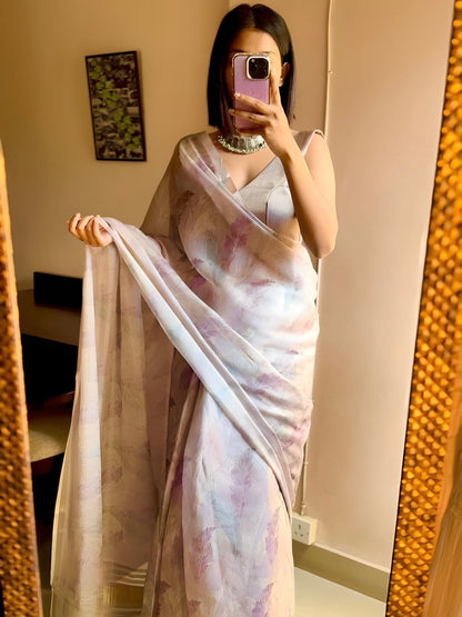 Lilac Vineyard Floral Radiant Satin Saree CSB1 Geetha Creation