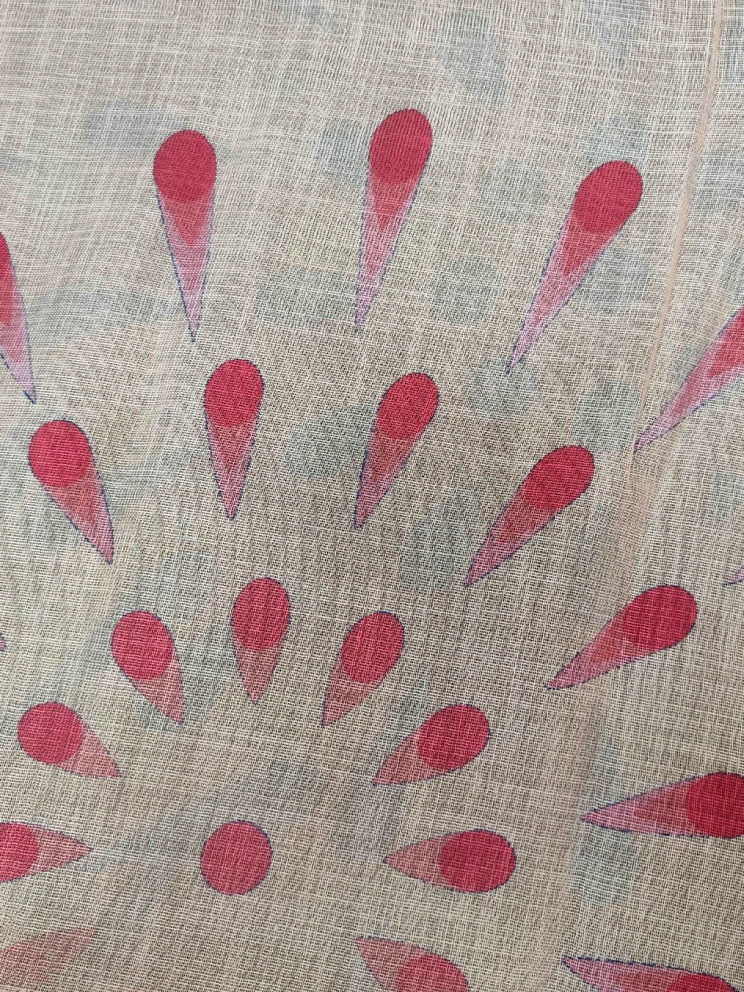 Firecrackers in Cream Abstract Linen Saree