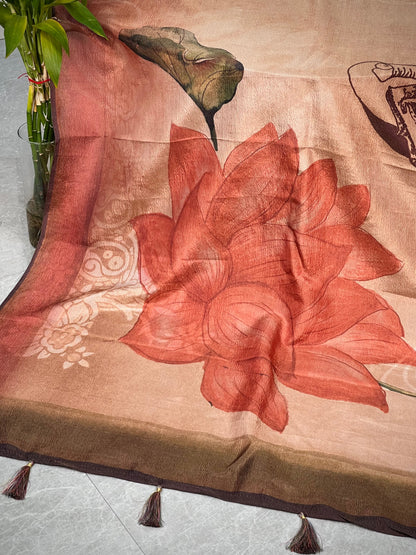 Lotus in Eethnic World in Tussar Tissue Crushed Saree Geetha Creation